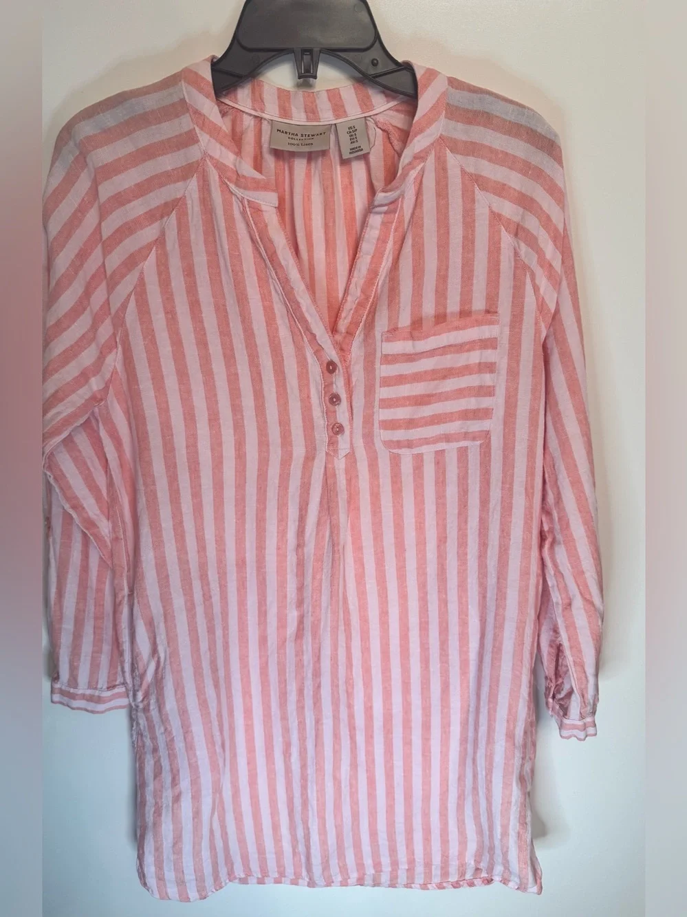 Martha Stewart 100% Linen Pink Stripe Tunic Cover Up Top Small